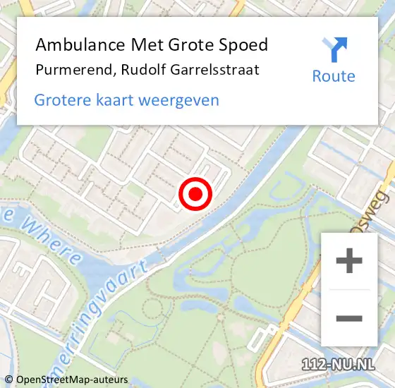 Locatie op kaart van de 112 melding: Ambulance Met Grote Spoed Naar Purmerend, Rudolf Garrelsstraat op 27 juni 2024 08:56