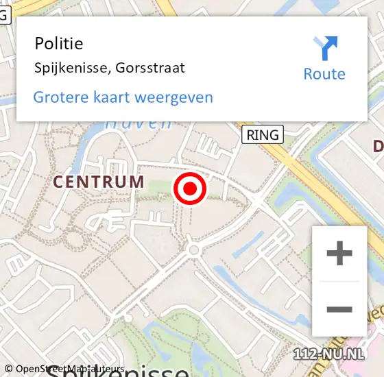 Locatie op kaart van de 112 melding: Politie Spijkenisse, Gorsstraat op 27 juni 2024 09:01