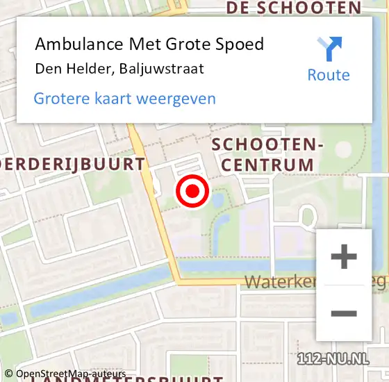 Locatie op kaart van de 112 melding: Ambulance Met Grote Spoed Naar Den Helder, Baljuwstraat op 27 juni 2024 09:03