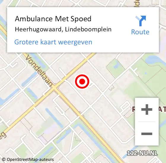 Locatie op kaart van de 112 melding: Ambulance Met Spoed Naar Heerhugowaard, Lindeboomplein op 27 juni 2024 09:10