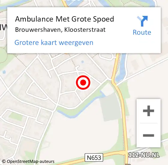 Locatie op kaart van de 112 melding: Ambulance Met Grote Spoed Naar Brouwershaven, Kloosterstraat op 10 oktober 2014 21:20
