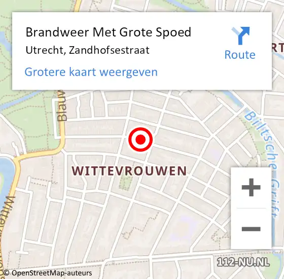 Locatie op kaart van de 112 melding: Brandweer Met Grote Spoed Naar Utrecht, Zandhofsestraat op 27 juni 2024 09:17