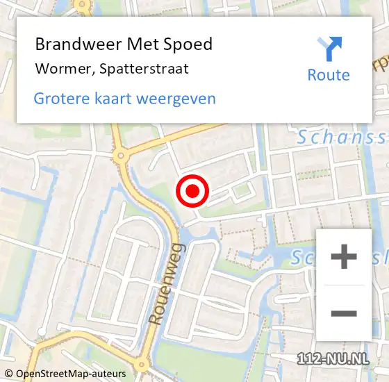 Locatie op kaart van de 112 melding: Brandweer Met Spoed Naar Wormer, Spatterstraat op 27 juni 2024 09:22