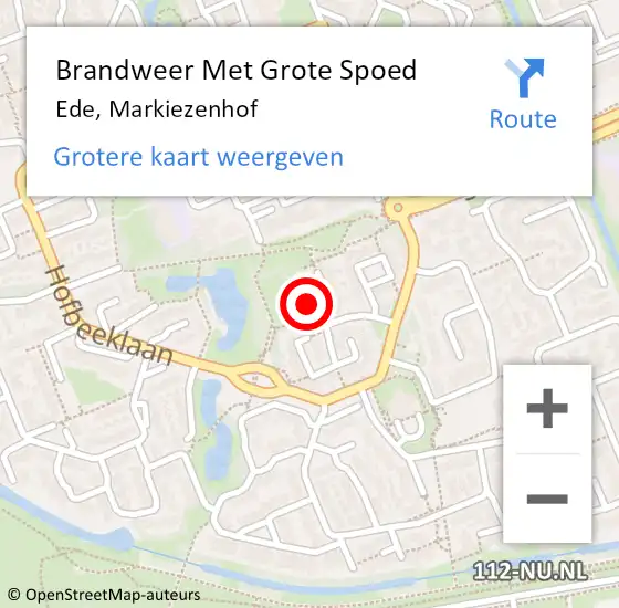 Locatie op kaart van de 112 melding: Brandweer Met Grote Spoed Naar Ede, Markiezenhof op 27 juni 2024 09:40