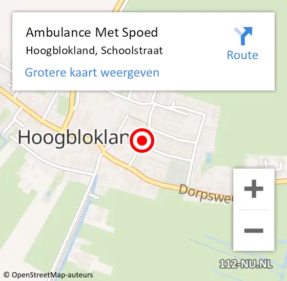 Locatie op kaart van de 112 melding: Ambulance Met Spoed Naar Hoogblokland, Schoolstraat op 27 juni 2024 09:45