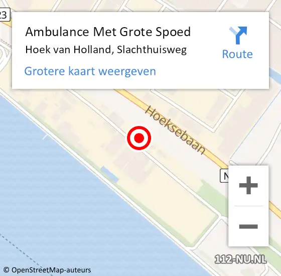 Locatie op kaart van de 112 melding: Ambulance Met Grote Spoed Naar Hoek van Holland, Slachthuisweg op 27 juni 2024 09:45