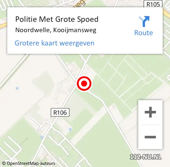 Locatie op kaart van de 112 melding: Politie Met Grote Spoed Naar Noordwelle, Kooijmansweg op 27 juni 2024 09:47