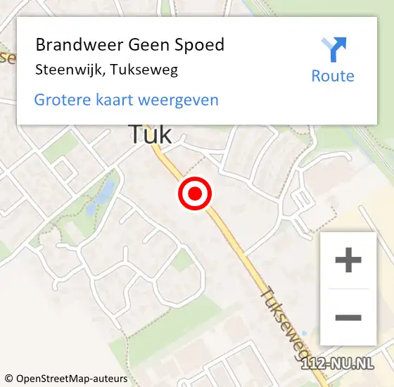 Locatie op kaart van de 112 melding: Brandweer Geen Spoed Naar Steenwijk, Tukseweg op 27 juni 2024 09:51