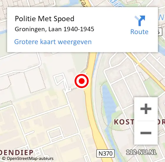 Locatie op kaart van de 112 melding: Politie Met Spoed Naar Groningen, Laan 1940-1945 op 27 juni 2024 10:08