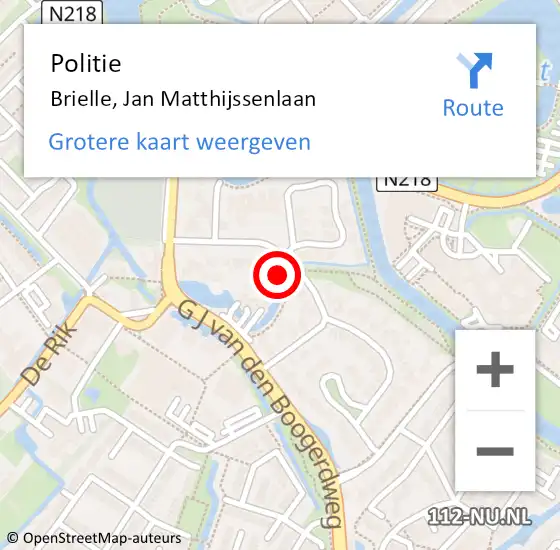 Locatie op kaart van de 112 melding: Politie Brielle, Jan Matthijssenlaan op 27 juni 2024 10:17