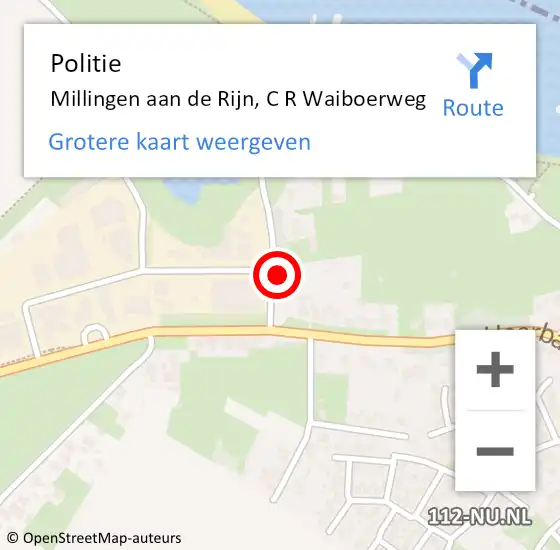 Locatie op kaart van de 112 melding: Politie Millingen aan de Rijn, C R Waiboerweg op 27 juni 2024 10:31