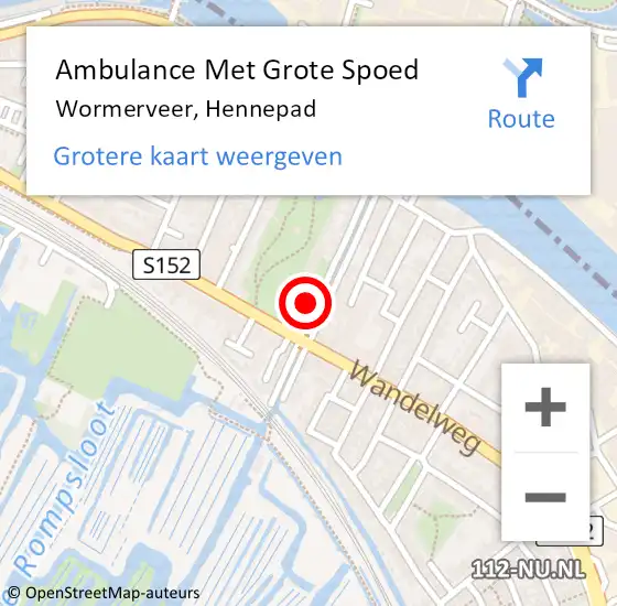 Locatie op kaart van de 112 melding: Ambulance Met Grote Spoed Naar Wormerveer, Hennepad op 27 juni 2024 10:35