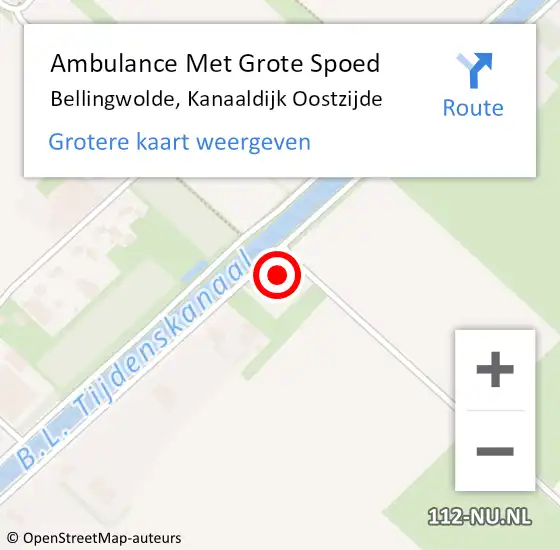 Locatie op kaart van de 112 melding: Ambulance Met Grote Spoed Naar Bellingwolde, Kanaaldijk Oostzijde op 10 oktober 2014 21:36