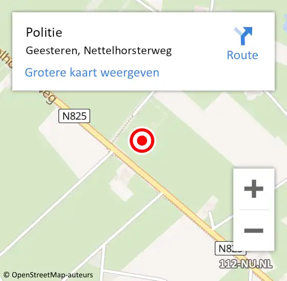 Locatie op kaart van de 112 melding: Politie Geesteren, Nettelhorsterweg op 27 juni 2024 10:52