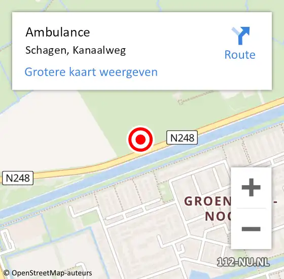 Locatie op kaart van de 112 melding: Ambulance Schagen, Kanaalweg op 27 juni 2024 10:53