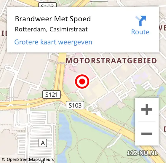 Locatie op kaart van de 112 melding: Brandweer Met Spoed Naar Rotterdam, Casimirstraat op 27 juni 2024 10:58