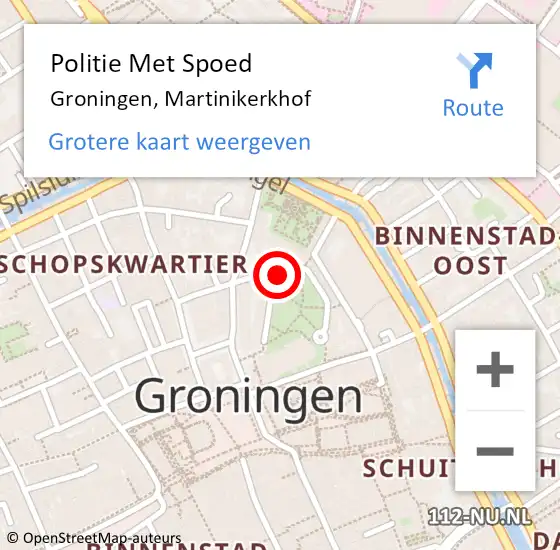 Locatie op kaart van de 112 melding: Politie Met Spoed Naar Groningen, Martinikerkhof op 27 juni 2024 11:07