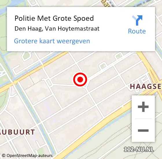 Locatie op kaart van de 112 melding: Politie Met Grote Spoed Naar Den Haag, Van Hoytemastraat op 27 juni 2024 11:25