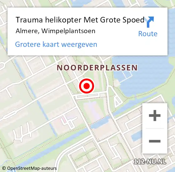 Locatie op kaart van de 112 melding: Trauma helikopter Met Grote Spoed Naar Almere, Wimpelplantsoen op 27 juni 2024 11:49