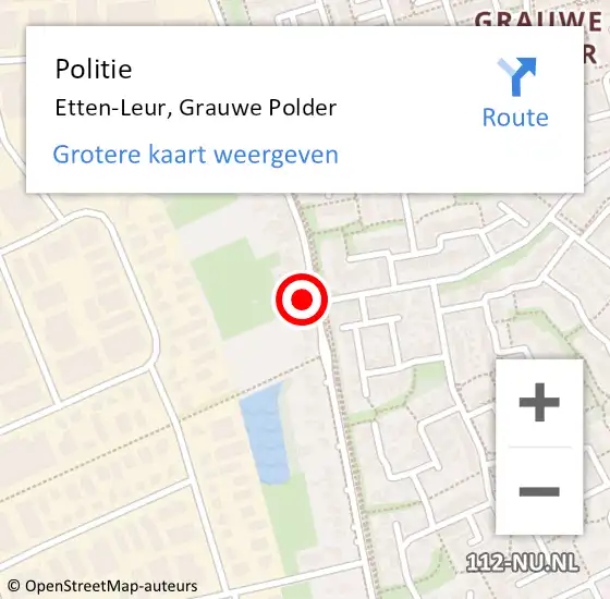 Locatie op kaart van de 112 melding: Politie Etten-Leur, Grauwe Polder op 27 juni 2024 11:52