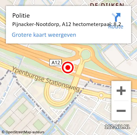 Locatie op kaart van de 112 melding: Politie Pijnacker-Nootdorp, A12 hectometerpaal: 8,2 op 27 juni 2024 12:16