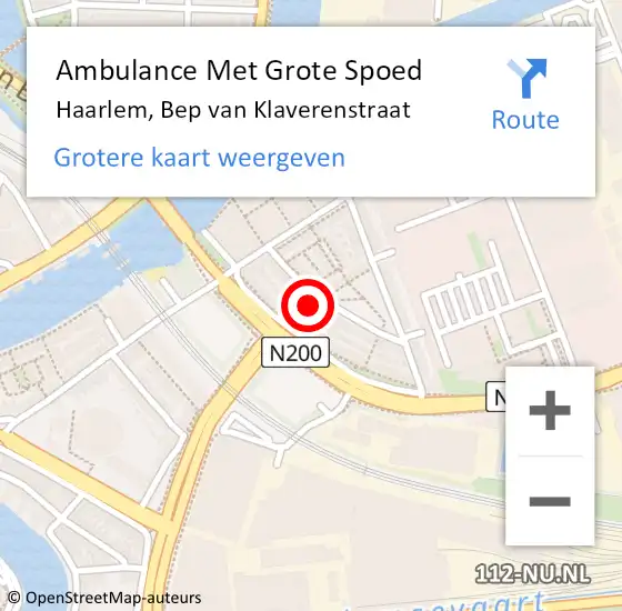 Locatie op kaart van de 112 melding: Ambulance Met Grote Spoed Naar Haarlem, Bep van Klaverenstraat op 27 juni 2024 12:20