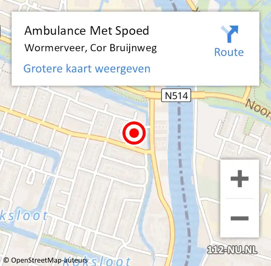 Locatie op kaart van de 112 melding: Ambulance Met Spoed Naar Wormerveer, Cor Bruijnweg op 27 juni 2024 12:23