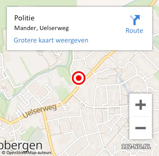 Locatie op kaart van de 112 melding: Politie Mander, Uelserweg op 27 juni 2024 12:27