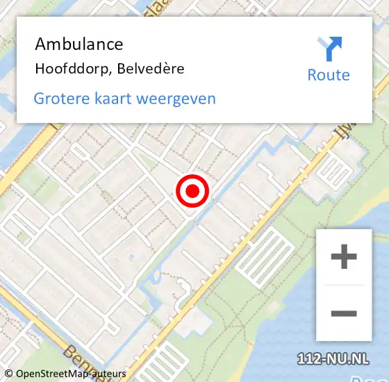 Locatie op kaart van de 112 melding: Ambulance Hoofddorp, Belvedère op 27 juni 2024 12:29