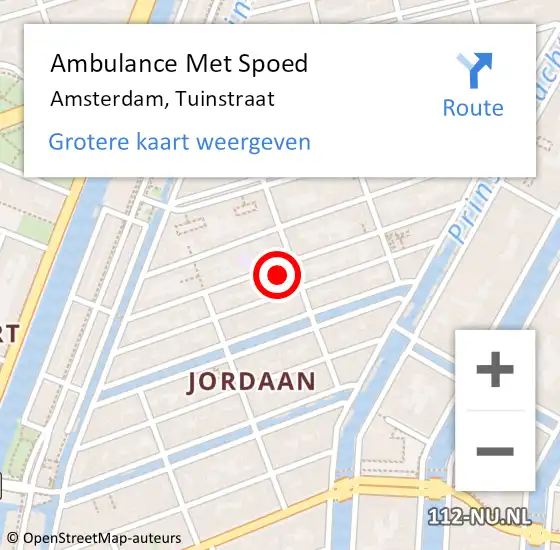 Locatie op kaart van de 112 melding: Ambulance Met Spoed Naar Amsterdam, Tuinstraat op 27 juni 2024 12:35