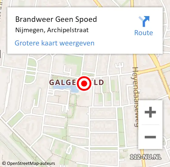 Locatie op kaart van de 112 melding: Brandweer Geen Spoed Naar Nijmegen, Archipelstraat op 27 juni 2024 12:37