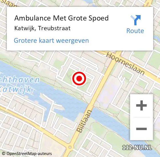 Locatie op kaart van de 112 melding: Ambulance Met Grote Spoed Naar Katwijk, Treubstraat op 27 juni 2024 12:55