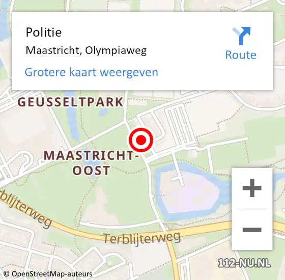 Locatie op kaart van de 112 melding: Politie Maastricht, Olympiaweg op 27 juni 2024 12:56