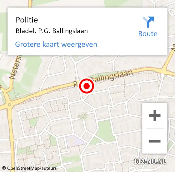 Locatie op kaart van de 112 melding: Politie Bladel, P.G. Ballingslaan op 27 juni 2024 13:05