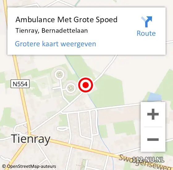 Locatie op kaart van de 112 melding: Ambulance Met Grote Spoed Naar Tienray, Bernadettelaan op 10 oktober 2014 22:08