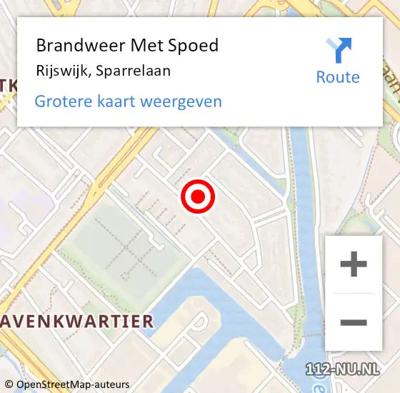 Locatie op kaart van de 112 melding: Brandweer Met Spoed Naar Rijswijk, Sparrelaan op 27 juni 2024 13:35