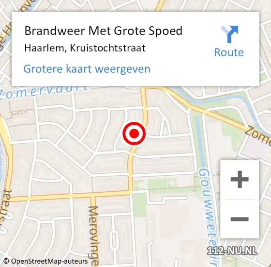 Locatie op kaart van de 112 melding: Brandweer Met Grote Spoed Naar Haarlem, Kruistochtstraat op 27 juni 2024 13:53