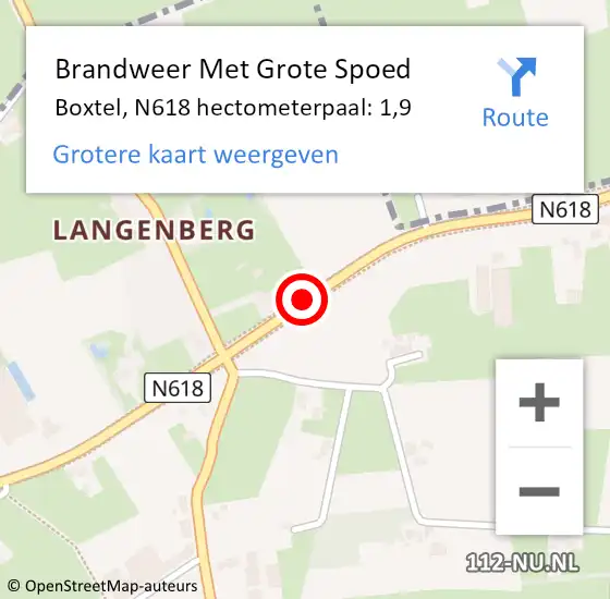 Locatie op kaart van de 112 melding: Brandweer Met Grote Spoed Naar Boxtel, N618 hectometerpaal: 1,9 op 27 juni 2024 14:28