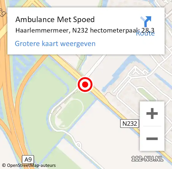 Locatie op kaart van de 112 melding: Ambulance Met Spoed Naar Haarlemmermeer, N232 hectometerpaal: 28,3 op 27 juni 2024 14:42