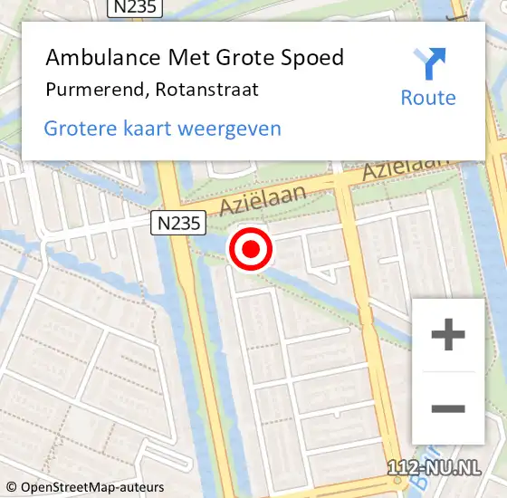 Locatie op kaart van de 112 melding: Ambulance Met Grote Spoed Naar Purmerend, Rotanstraat op 27 juni 2024 14:44