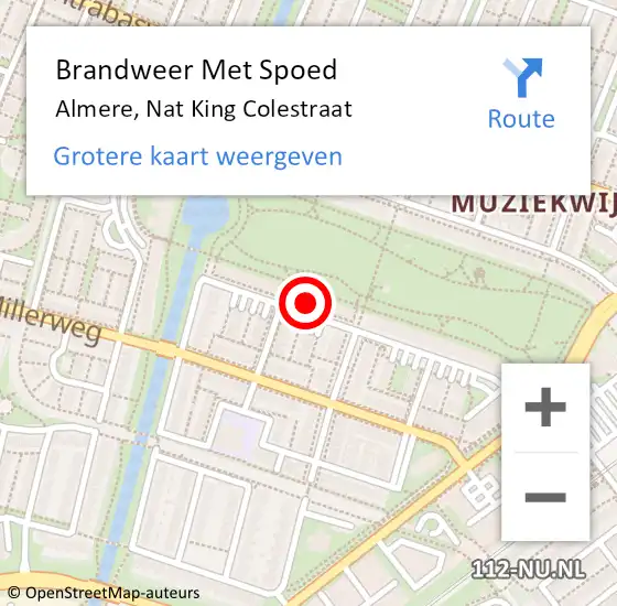 Locatie op kaart van de 112 melding: Brandweer Met Spoed Naar Almere, Nat King Colestraat op 27 juni 2024 14:44