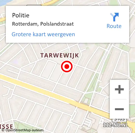 Locatie op kaart van de 112 melding: Politie Rotterdam, Polslandstraat op 27 juni 2024 14:53