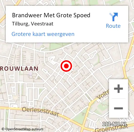 Locatie op kaart van de 112 melding: Brandweer Met Grote Spoed Naar Tilburg, Veestraat op 27 juni 2024 14:58