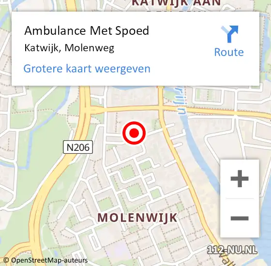 Locatie op kaart van de 112 melding: Ambulance Met Spoed Naar Katwijk, Molenweg op 27 juni 2024 15:01