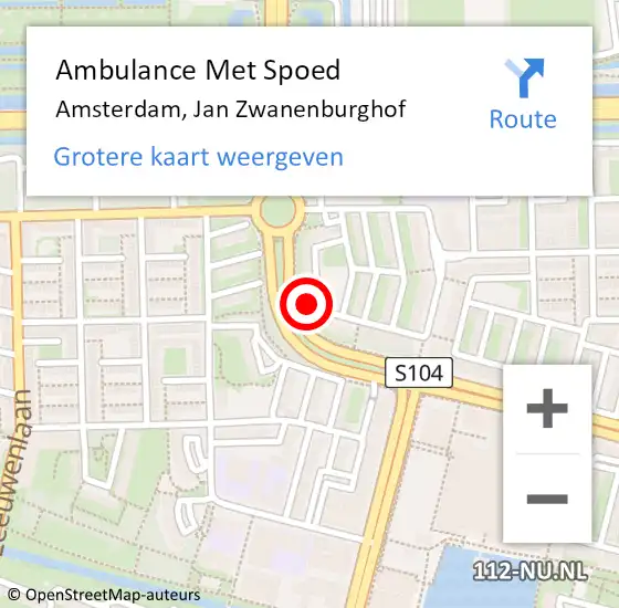 Locatie op kaart van de 112 melding: Ambulance Met Spoed Naar Amsterdam, Jan Zwanenburghof op 27 juni 2024 15:01