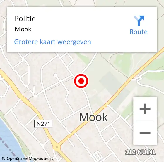 Locatie op kaart van de 112 melding: Politie Mook op 27 juni 2024 15:23