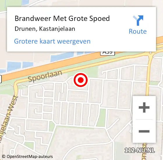 Locatie op kaart van de 112 melding: Brandweer Met Grote Spoed Naar Drunen, Kastanjelaan op 27 juni 2024 15:26