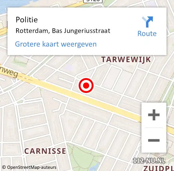 Locatie op kaart van de 112 melding: Politie Rotterdam, Bas Jungeriusstraat op 27 juni 2024 16:00