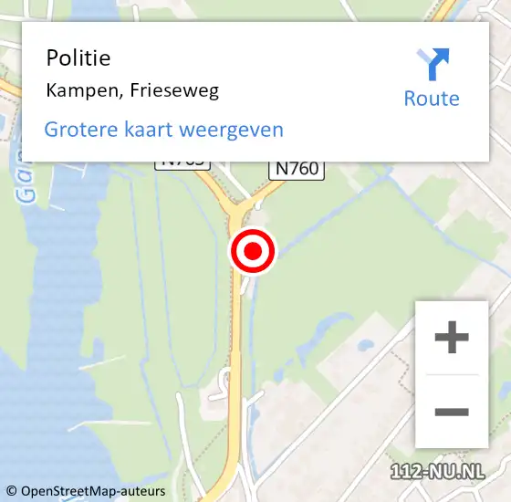 Locatie op kaart van de 112 melding: Politie Kampen, Frieseweg op 27 juni 2024 16:09