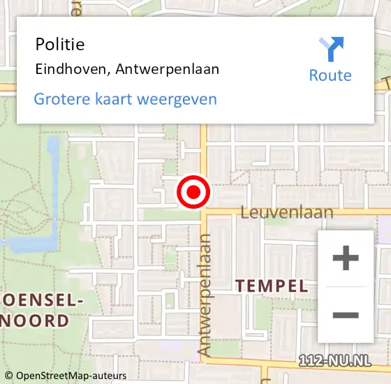 Locatie op kaart van de 112 melding: Politie Eindhoven, Antwerpenlaan op 27 juni 2024 16:16